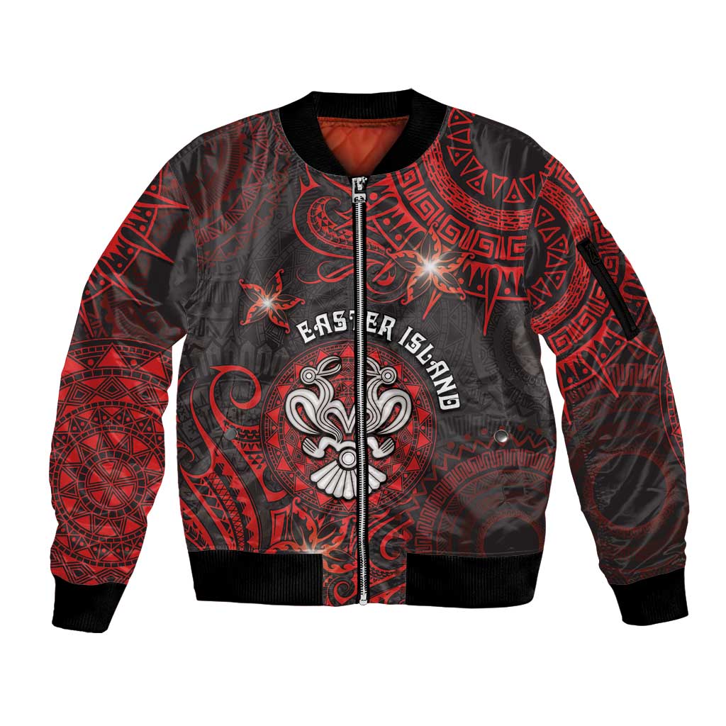 Personalised Easter Island Sleeve Zip Bomber Jacket Hibiscus Polynesian Tribal Pattern