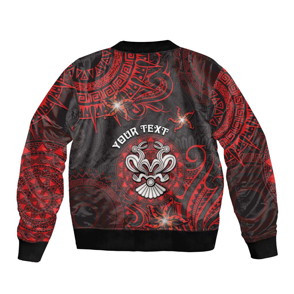 Personalised Easter Island Sleeve Zip Bomber Jacket Hibiscus Polynesian Tribal Pattern