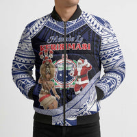 Samoa Christmas Bomber Puffer Jacket Samoan Siva Dance With Santa - Polynesian Pride