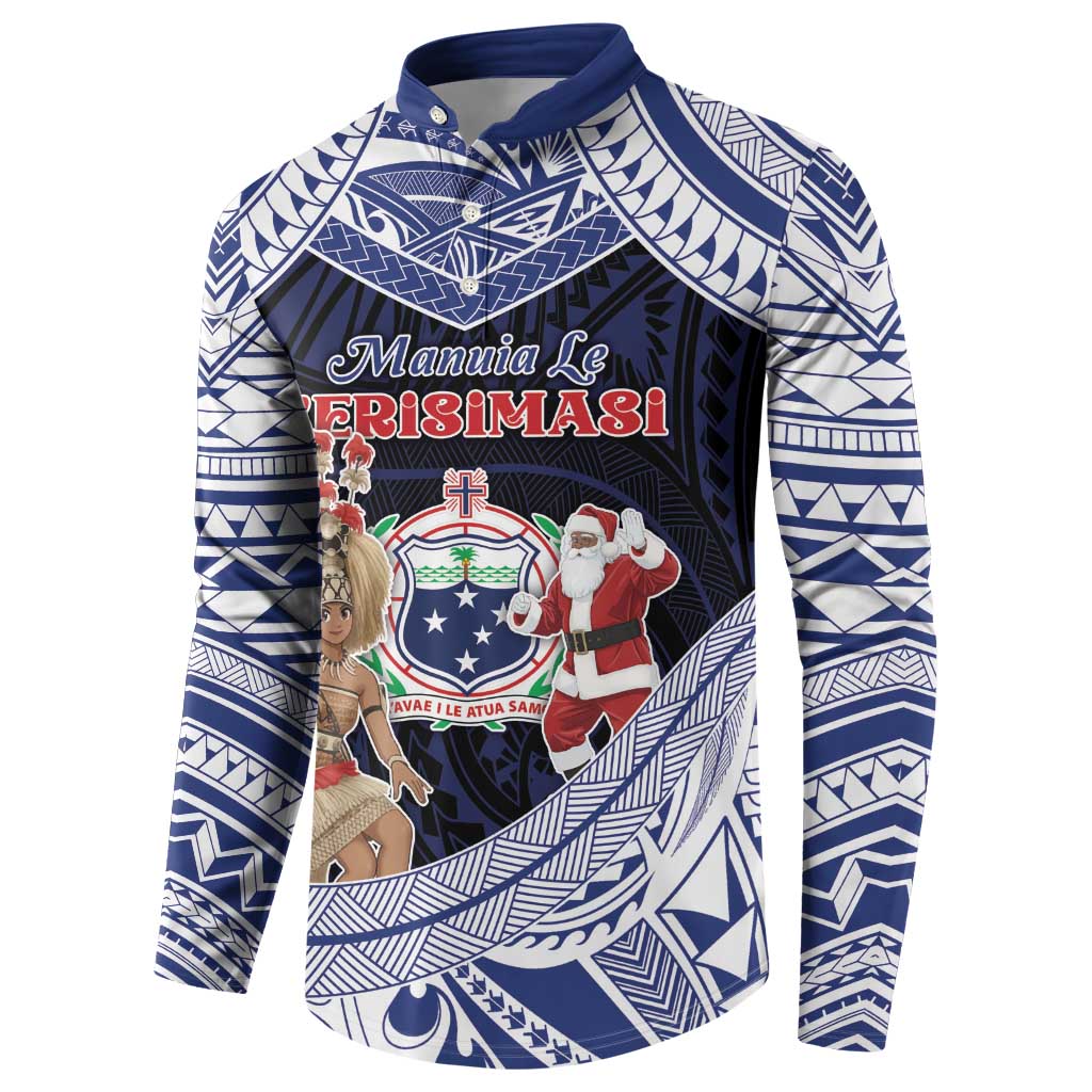 Samoa Christmas Button Sweatshirt Samoan Siva Dance With Santa - Polynesian Pride