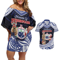 Samoa Christmas Couples Matching Off Shoulder Short Dress and Hawaiian Shirt Samoan Siva Dance With Santa - Polynesian Pride