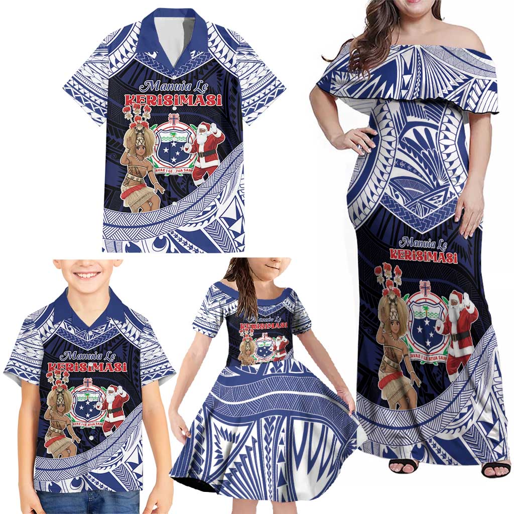 Samoa Christmas Family Matching Off Shoulder Maxi Dress and Hawaiian Shirt Samoan Siva Dance With Santa - Polynesian Pride