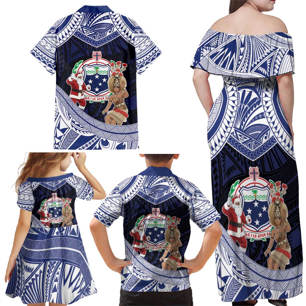 Samoa Christmas Family Matching Off Shoulder Maxi Dress and Hawaiian Shirt Samoan Siva Dance With Santa - Polynesian Pride
