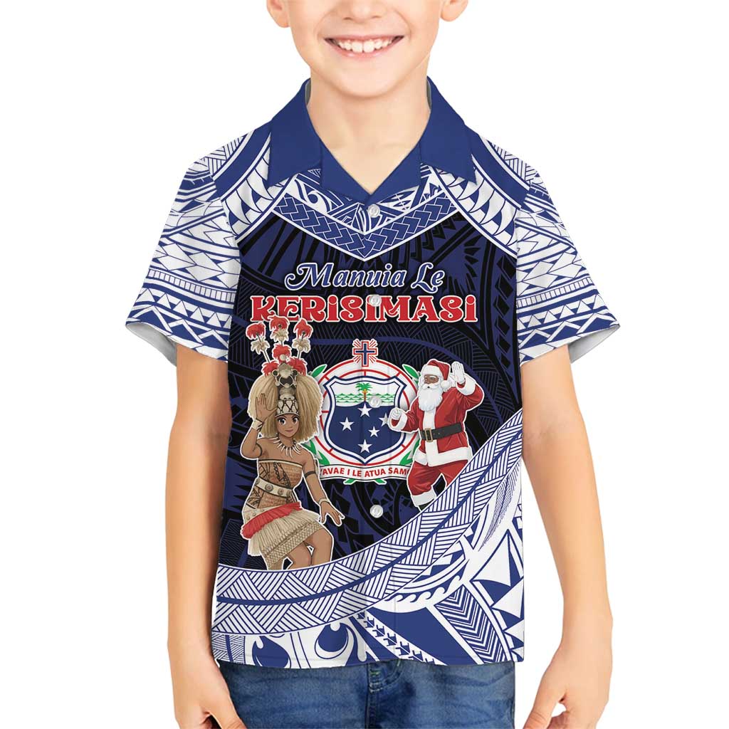 Samoa Christmas Family Matching Summer Maxi Dress and Hawaiian Shirt Samoan Siva Dance With Santa - Polynesian Pride