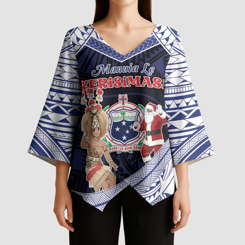 Samoa Christmas Kimono Sleeve Blouse Samoan Siva Dance With Santa - Polynesian Pride
