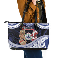 Samoa Christmas Leather Tote Bag Samoan Siva Dance With Santa - Polynesian Pride