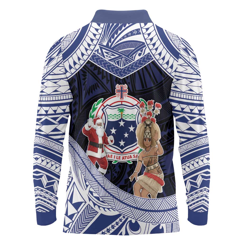 Samoa Christmas Long Sleeve Polo Shirt Samoan Siva Dance With Santa - Polynesian Pride