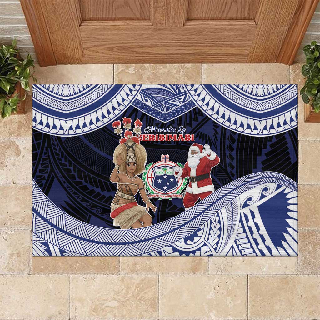 Samoa Christmas Rubber Doormat Samoan Siva Dance With Santa - Polynesian Pride