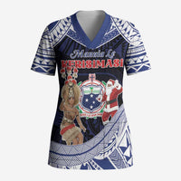 Samoa Christmas Scrub Top Samoan Siva Dance With Santa - Polynesian Pride