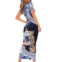 Samoa Christmas Short Sleeve Bodycon Dress Samoan Siva Dance With Santa - Polynesian Pride