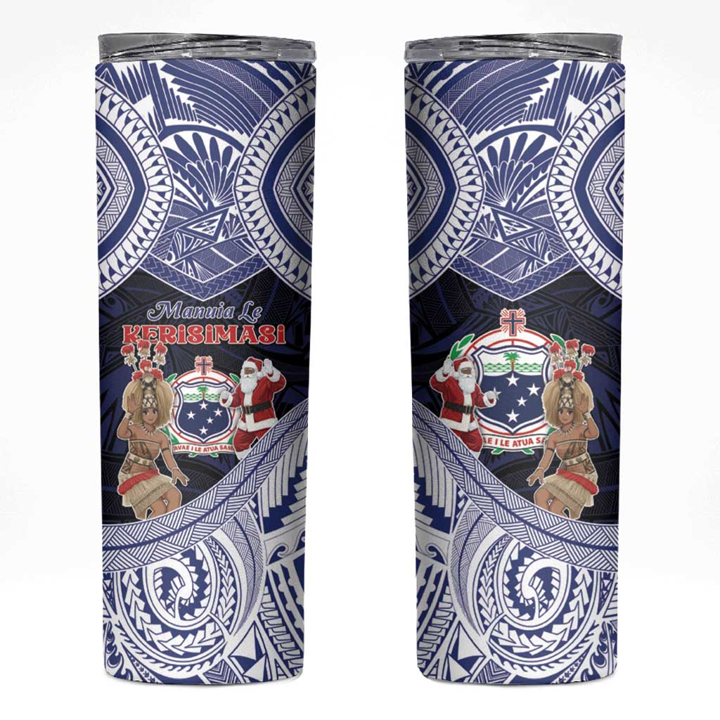 Samoa Christmas Skinny Tumbler Samoan Siva Dance With Santa - Polynesian Pride