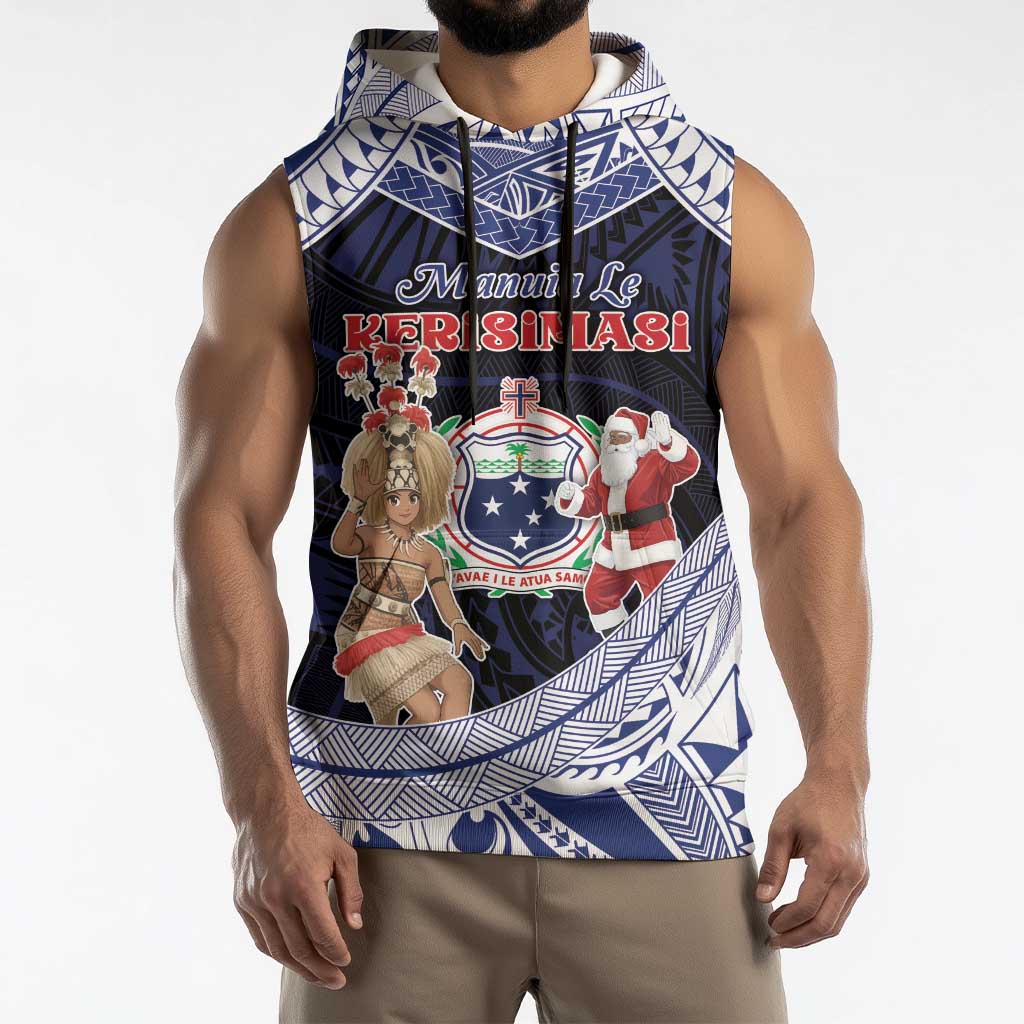 Samoa Christmas Sleeveless Hoodie Samoan Siva Dance With Santa - Polynesian Pride