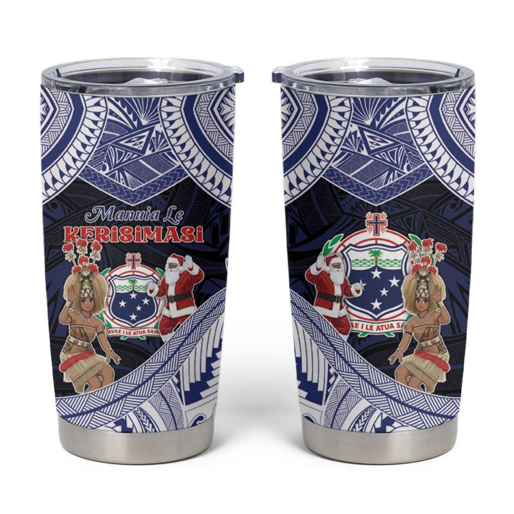 Samoa Christmas Tumbler Cup Samoan Siva Dance With Santa - Polynesian Pride