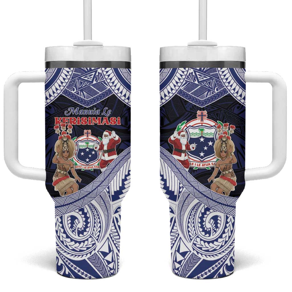 Samoa Christmas Tumbler With Handle Samoan Siva Dance With Santa - Polynesian Pride