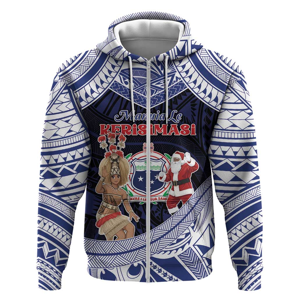 Samoa Christmas Zip Hoodie Samoan Siva Dance With Santa - Polynesian Pride