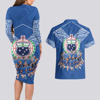 Toa Samoa Couples Matching Long Sleeve Bodycon Dress and Hawaiian Shirt Samoan Warrior Spirit Rugby - Polynesian Pride