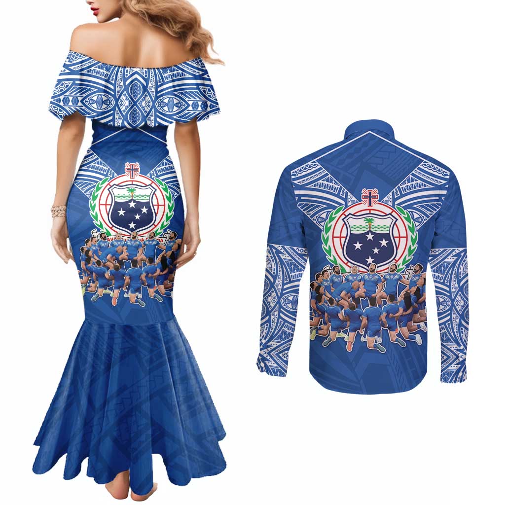 Toa Samoa Couples Matching Mermaid Dress and Long Sleeve Button Shirt Samoan Warrior Spirit Rugby - Polynesian Pride