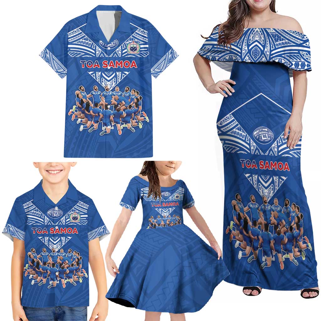 Toa Samoa Family Matching Off Shoulder Maxi Dress and Hawaiian Shirt Samoan Warrior Spirit Rugby - Polynesian Pride