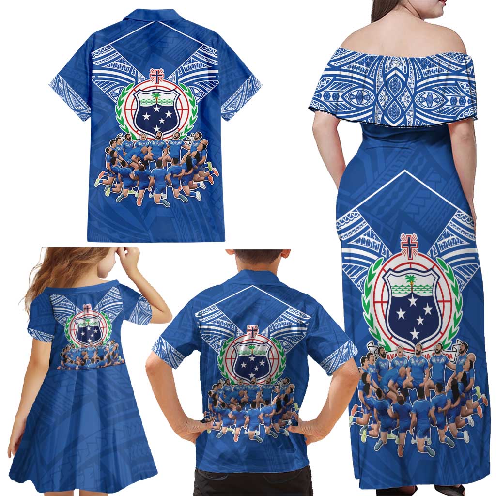 Toa Samoa Family Matching Off Shoulder Maxi Dress and Hawaiian Shirt Samoan Warrior Spirit Rugby - Polynesian Pride