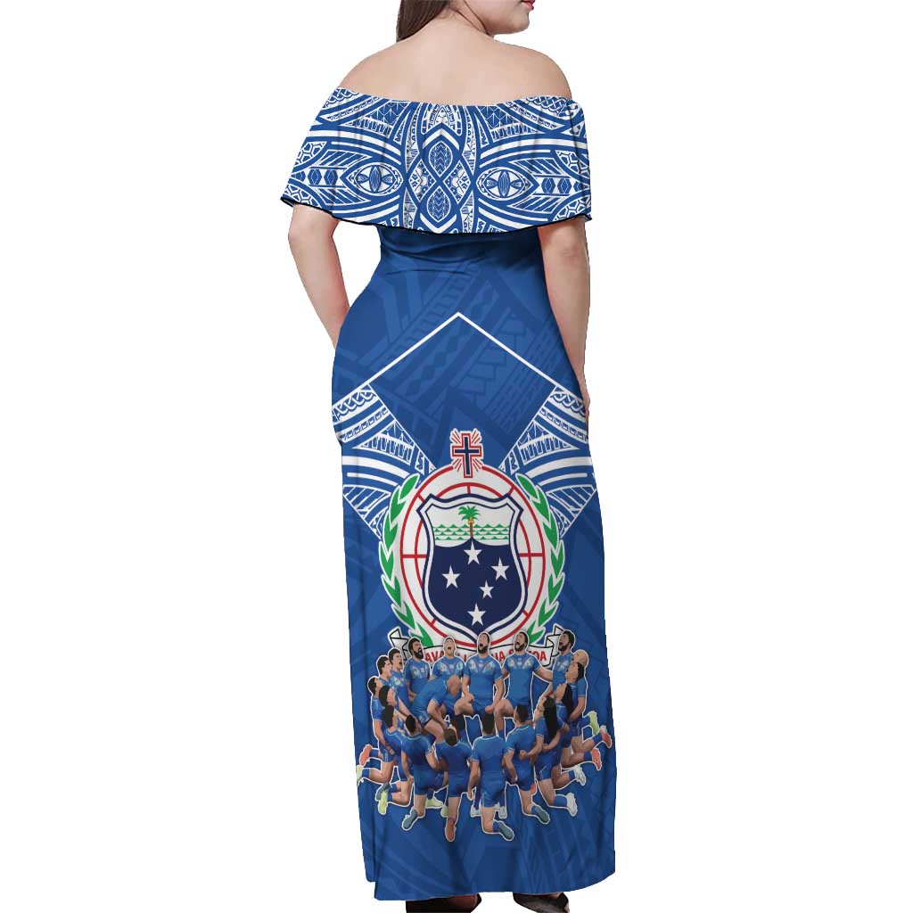 Toa Samoa Off Shoulder Maxi Dress Samoan Warrior Spirit Rugby - Polynesian Pride