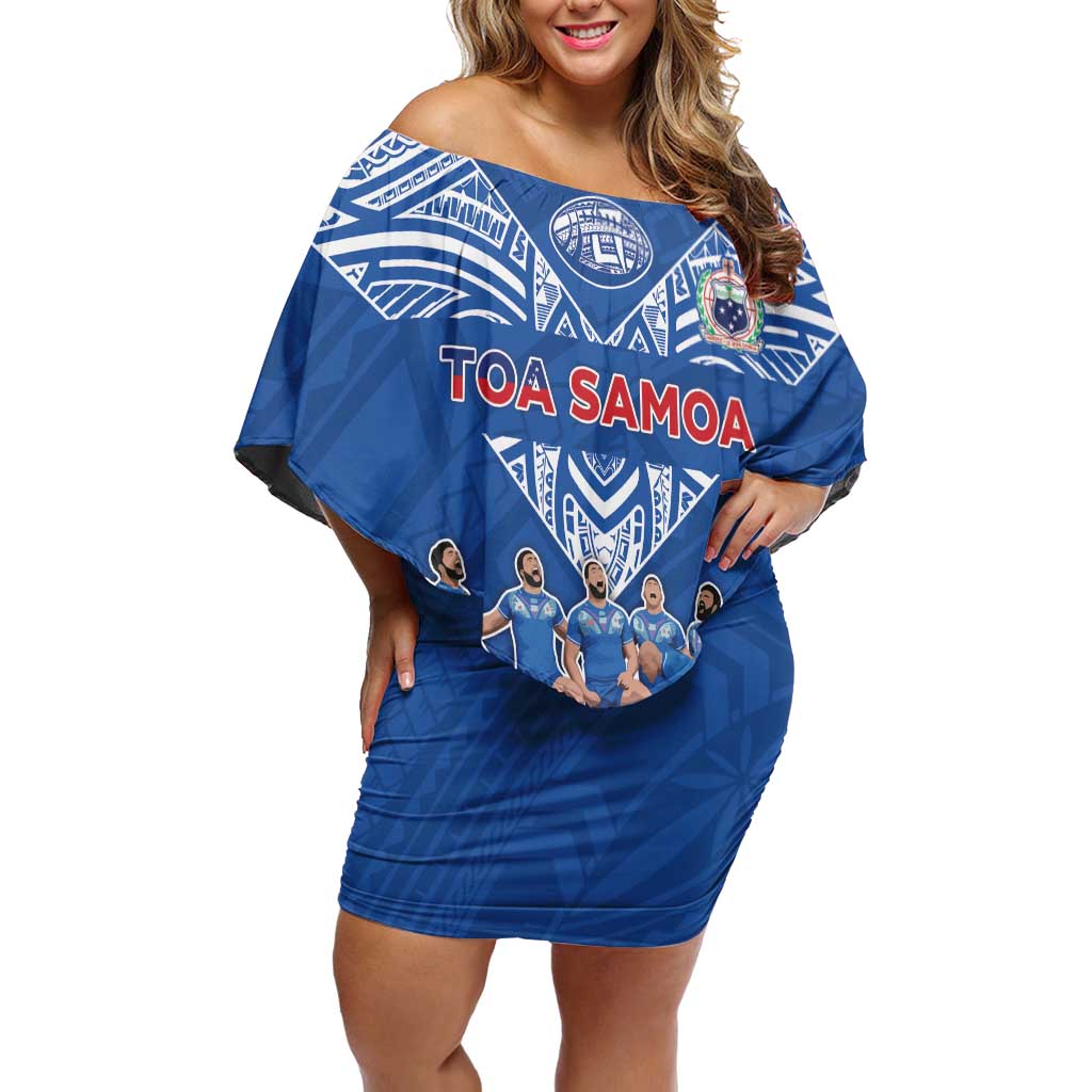 Toa Samoa Off Shoulder Short Dress Samoan Warrior Spirit Rugby - Polynesian Pride
