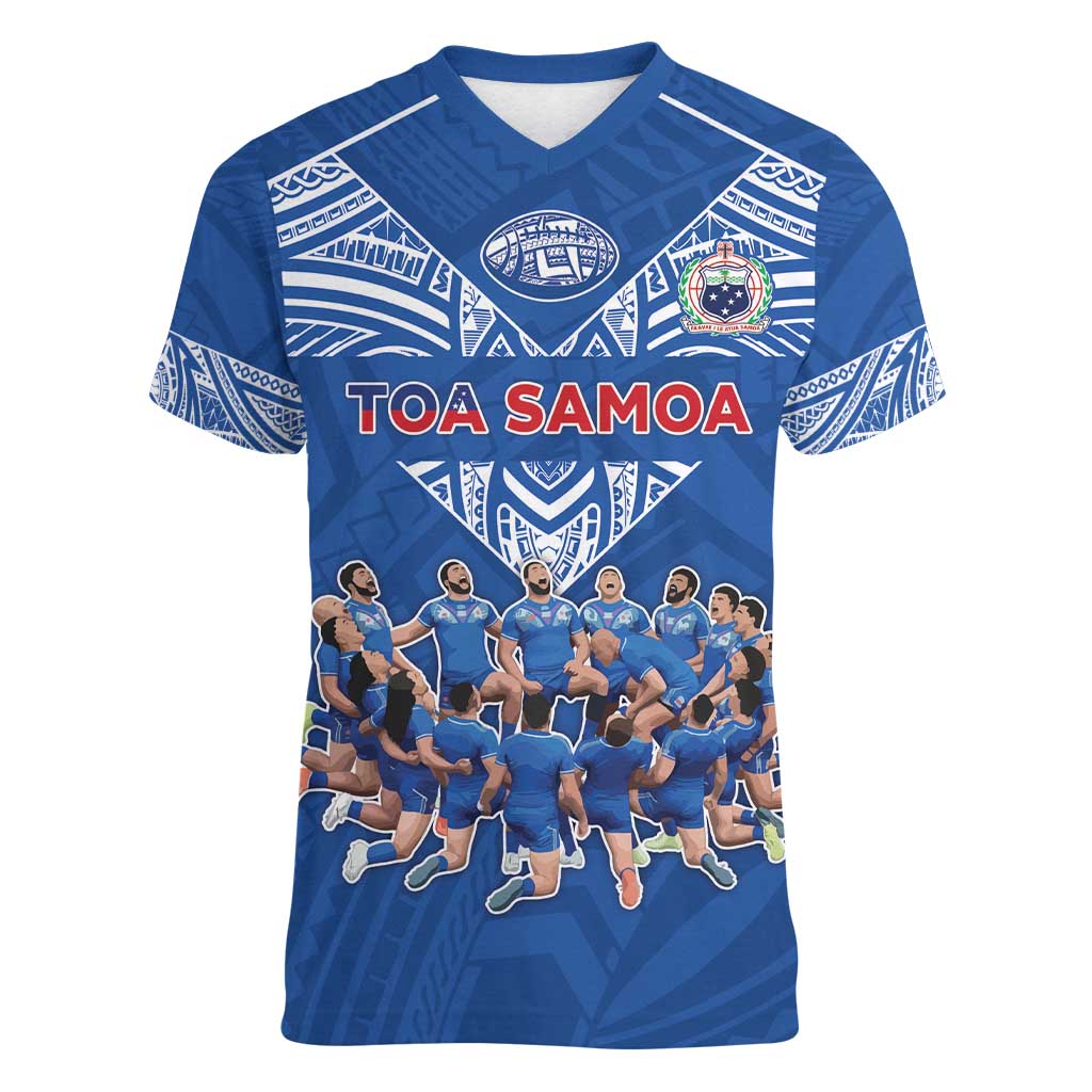 Toa Samoa Women V-Neck T-Shirt Samoan Warrior Spirit Rugby - Polynesian Pride