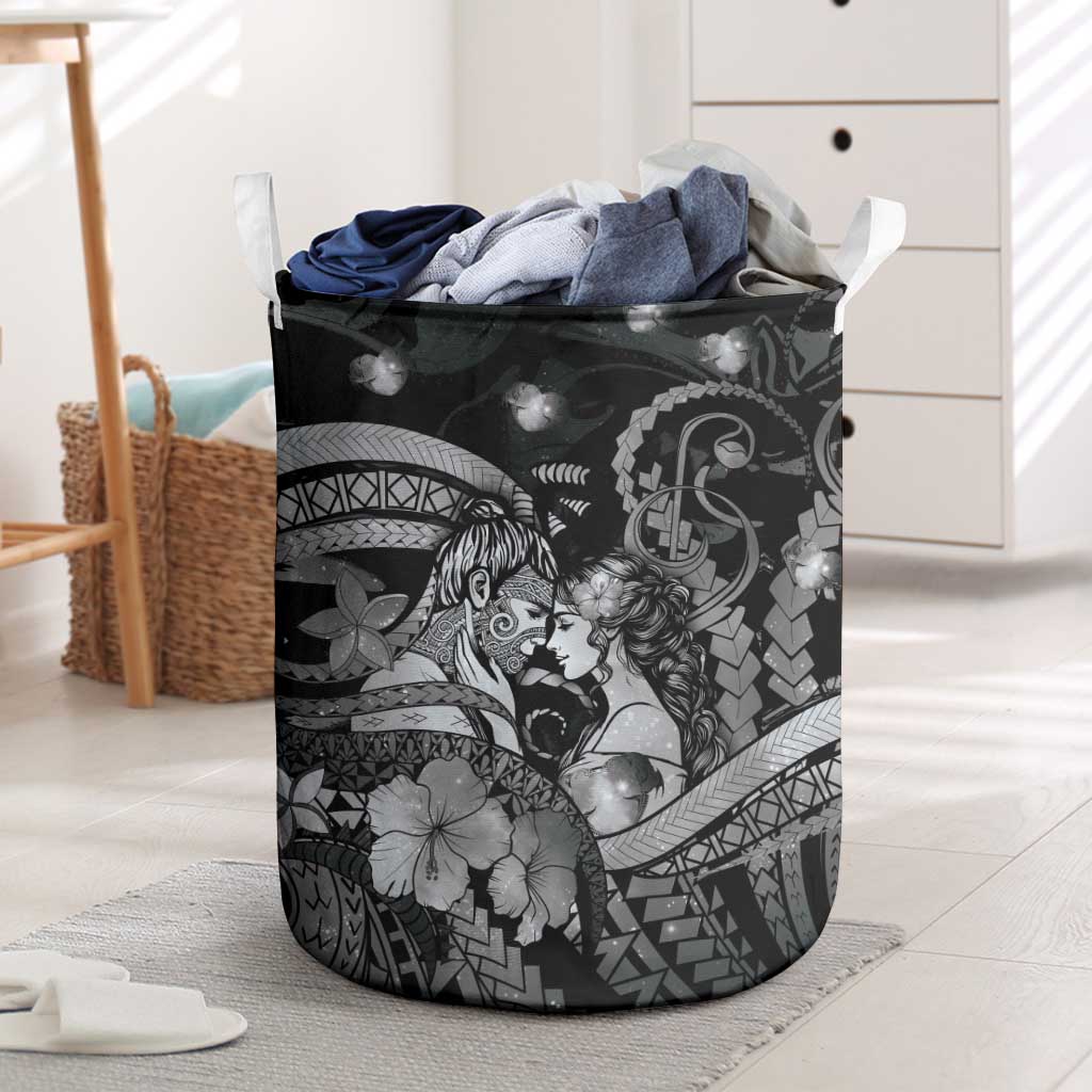 Maori Romantic Valentine Laundry Basket The Hongi Kiss Black Galaxy