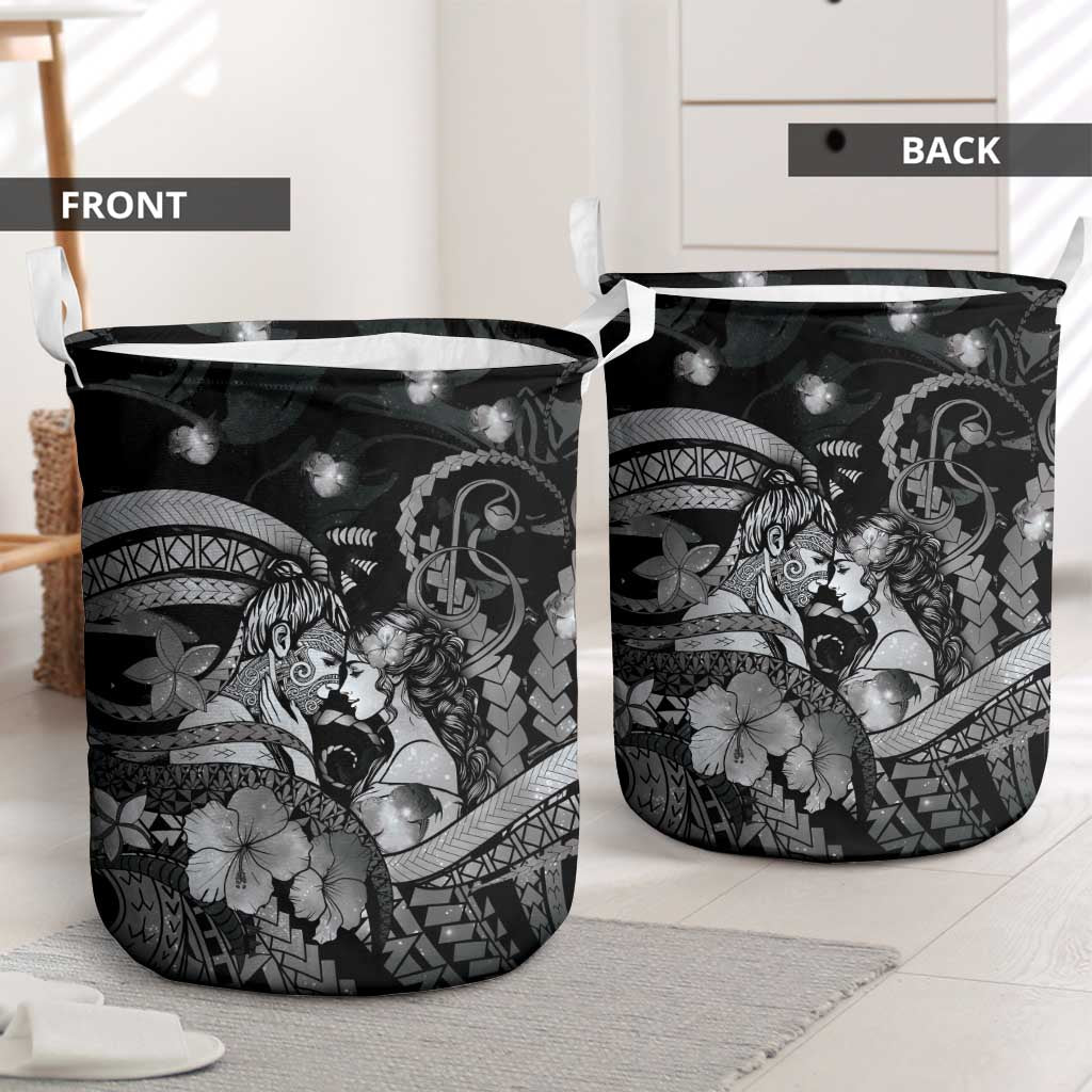 Maori Romantic Valentine Laundry Basket The Hongi Kiss Black Galaxy