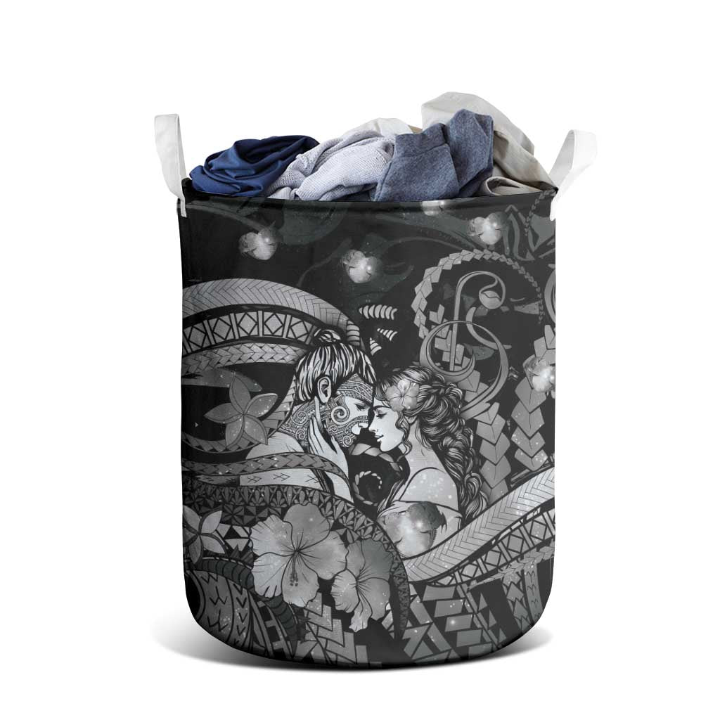 Maori Romantic Valentine Laundry Basket The Hongi Kiss Black Galaxy
