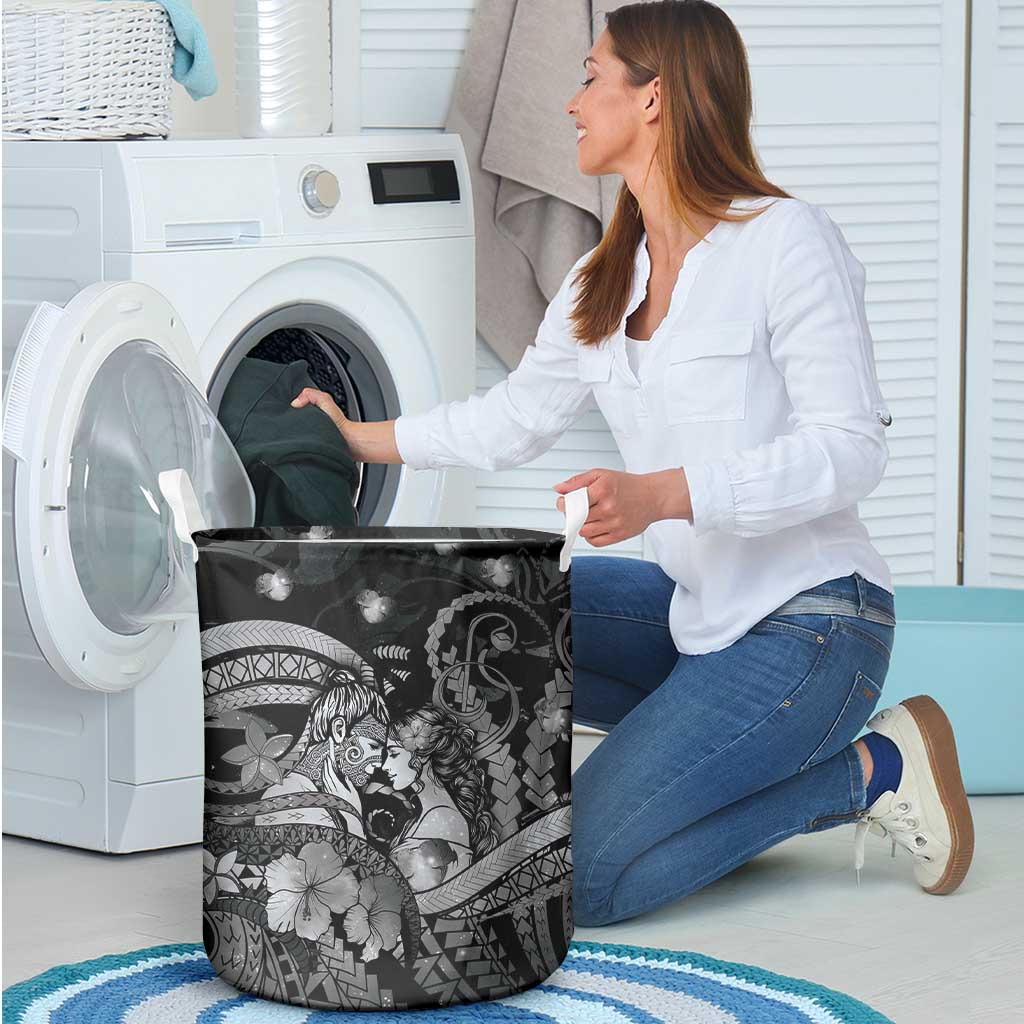 Maori Romantic Valentine Laundry Basket The Hongi Kiss Black Galaxy