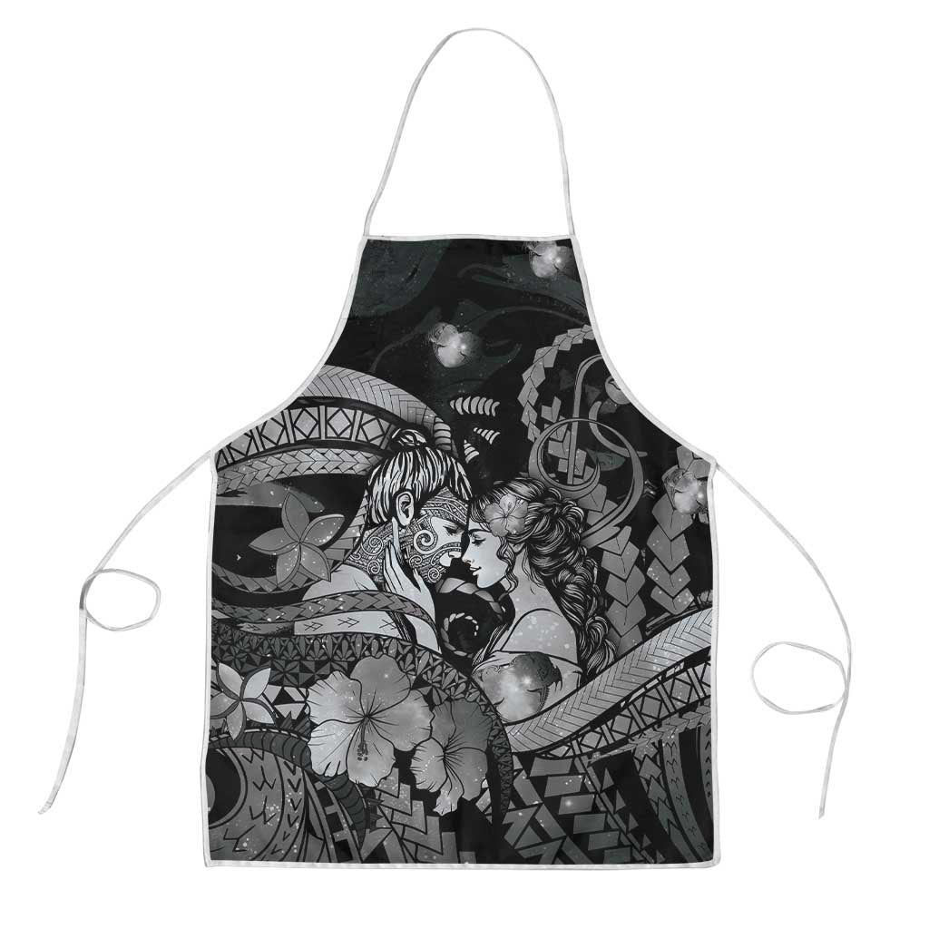 Maori Romantic Valentine Apron The Hongi Kiss Black Galaxy DT05 Black - Polynesian Pride