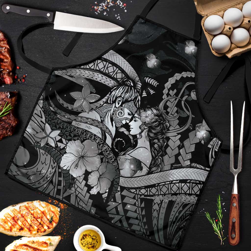 Maori Romantic Valentine Apron The Hongi Kiss Black Galaxy DT05 Black - Polynesian Pride