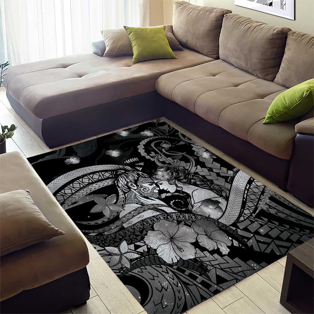 Maori Romantic Valentine Area Rug The Hongi Kiss Black Galaxy DT05 - Polynesian Pride
