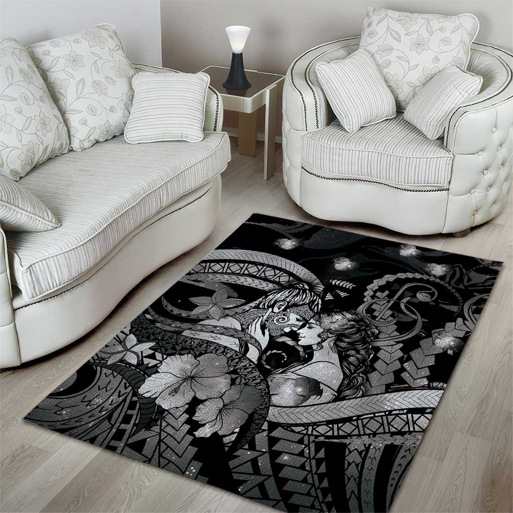 Maori Romantic Valentine Area Rug The Hongi Kiss Black Galaxy DT05 - Polynesian Pride