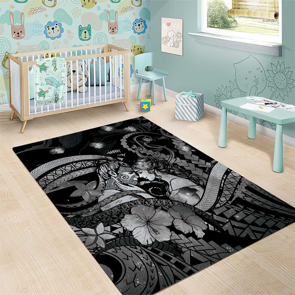Maori Romantic Valentine Area Rug The Hongi Kiss Black Galaxy DT05 - Polynesian Pride