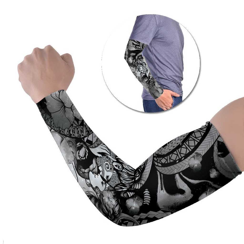 Personalised Maori Romantic Valentine Arm Sleeves The Hongi Kiss Black Galaxy DT05 Set of 2 Black - Polynesian Pride