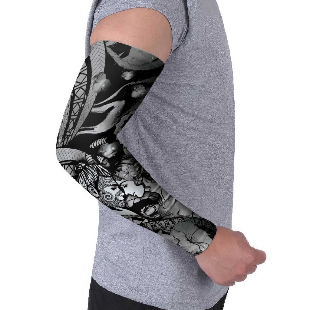 Personalised Maori Romantic Valentine Arm Sleeves The Hongi Kiss Black Galaxy DT05 - Polynesian Pride