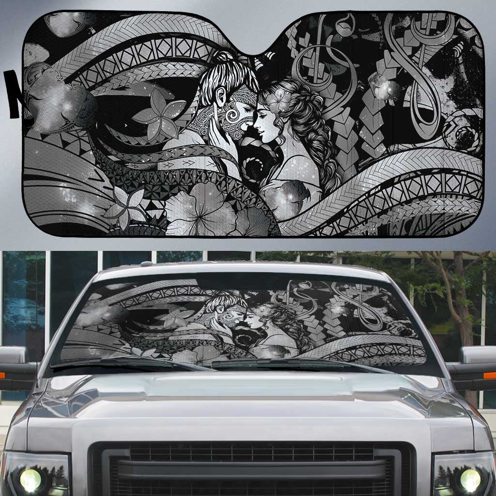Maori Romantic Valentine Auto Sun Shade The Hongi Kiss Black Galaxy DT05 Black - Polynesian Pride