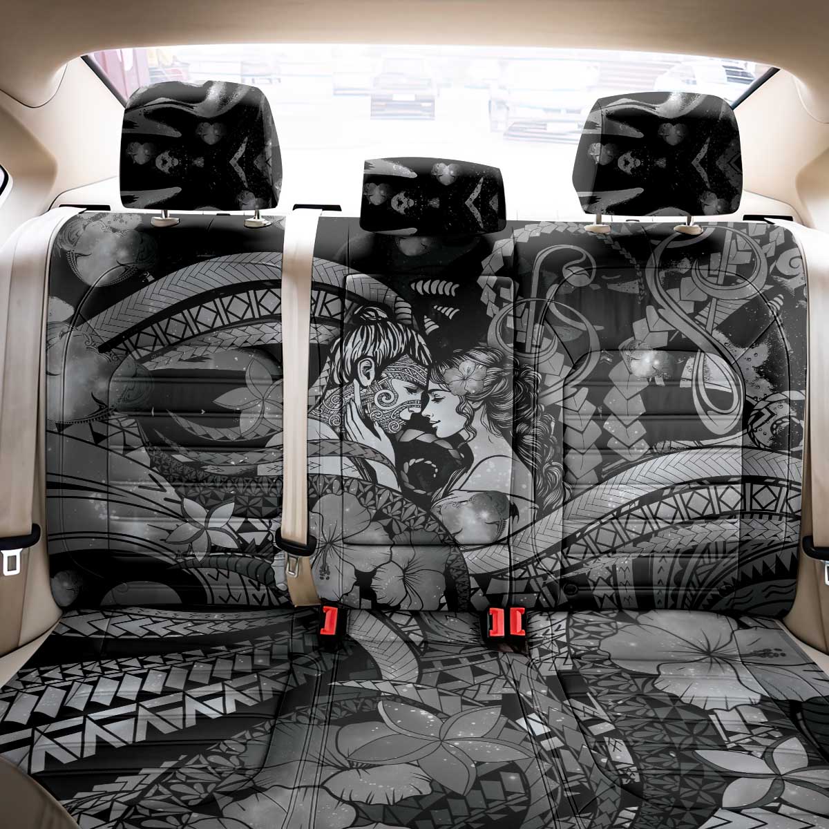 Maori Romantic Valentine Back Car Seat Cover The Hongi Kiss Black Galaxy