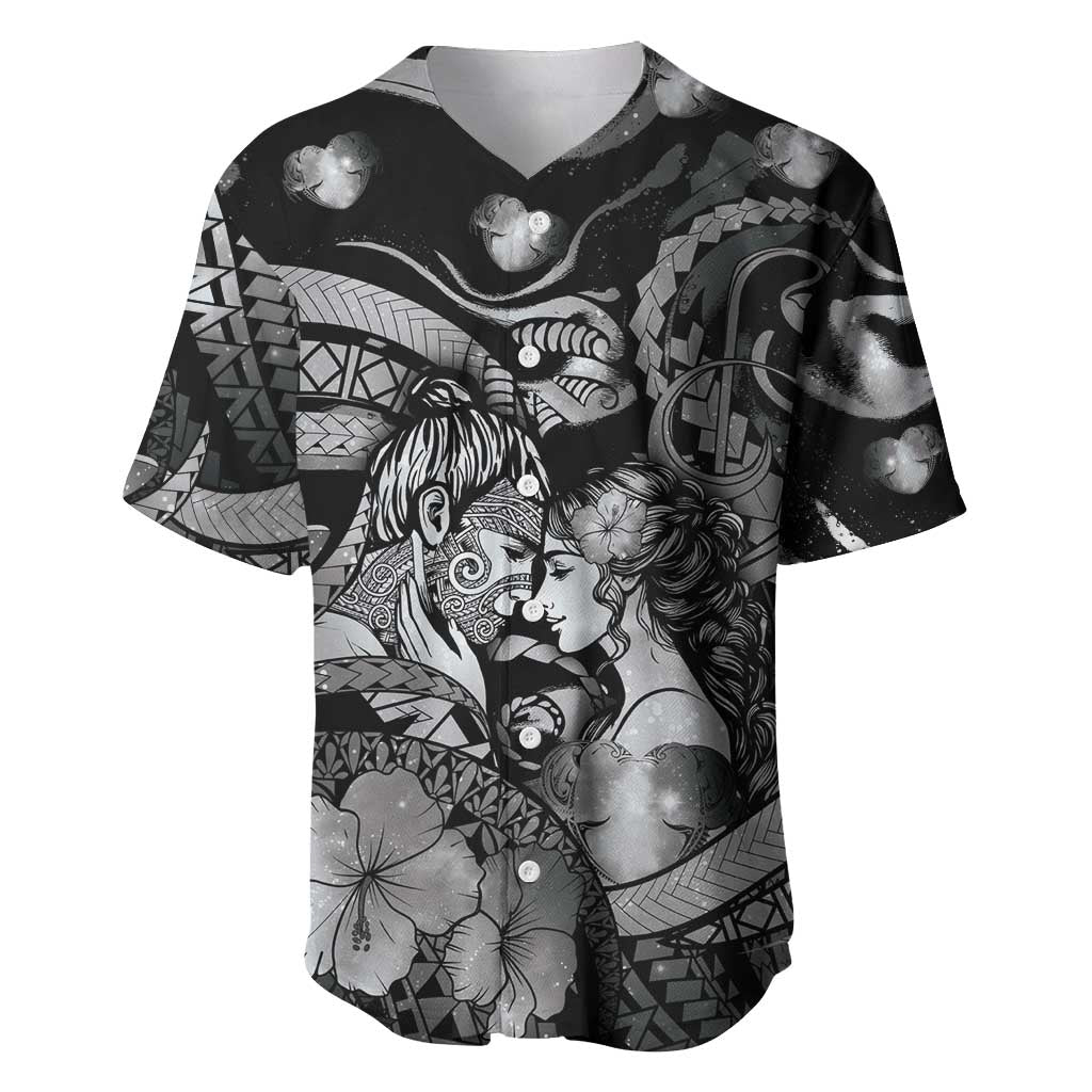 Personalised Maori Romantic Valentine Baseball Jersey The Hongi Kiss Black Galaxy DT05 Black - Polynesian Pride