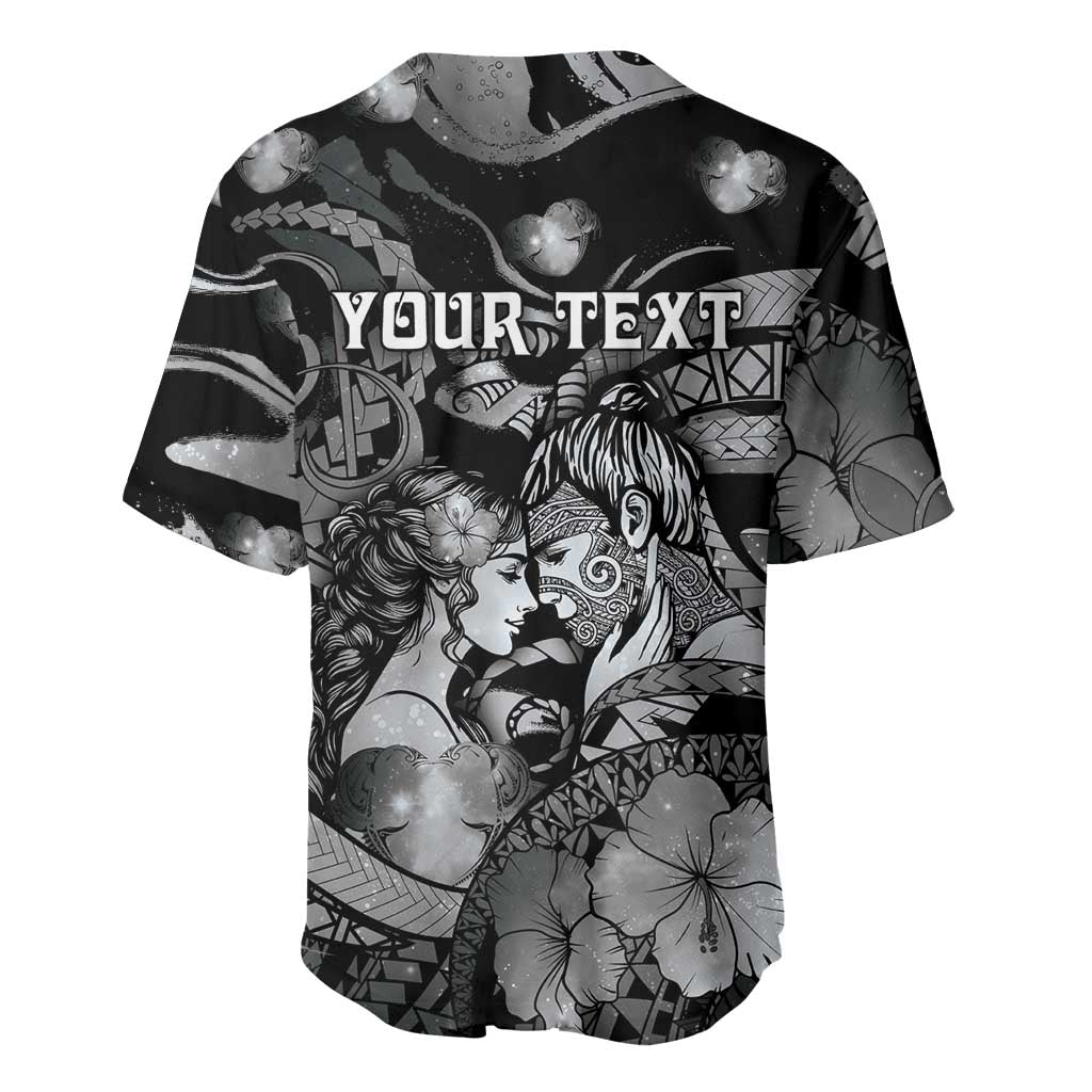 Personalised Maori Romantic Valentine Baseball Jersey The Hongi Kiss Black Galaxy DT05 - Polynesian Pride