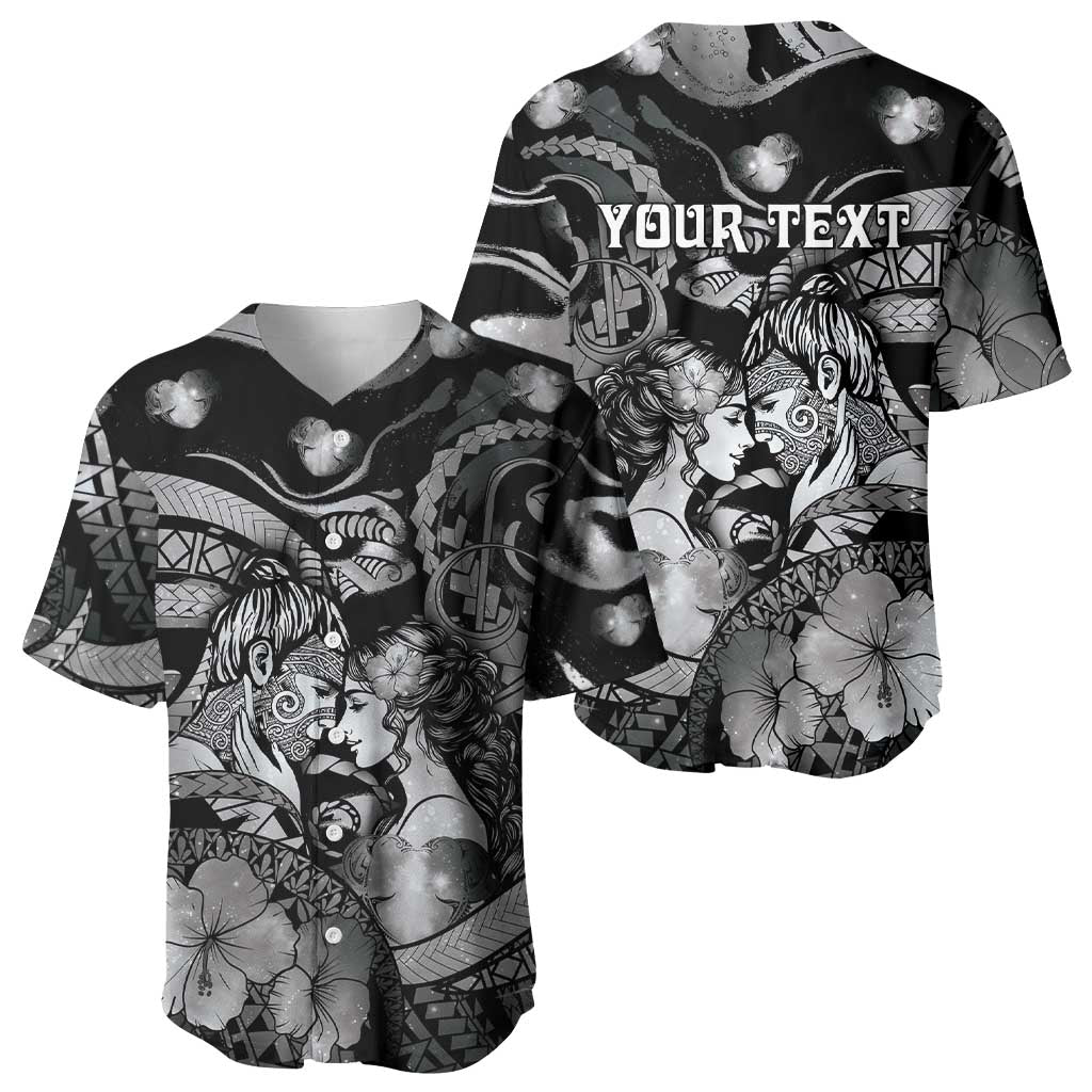 Personalised Maori Romantic Valentine Baseball Jersey The Hongi Kiss Black Galaxy DT05 - Polynesian Pride