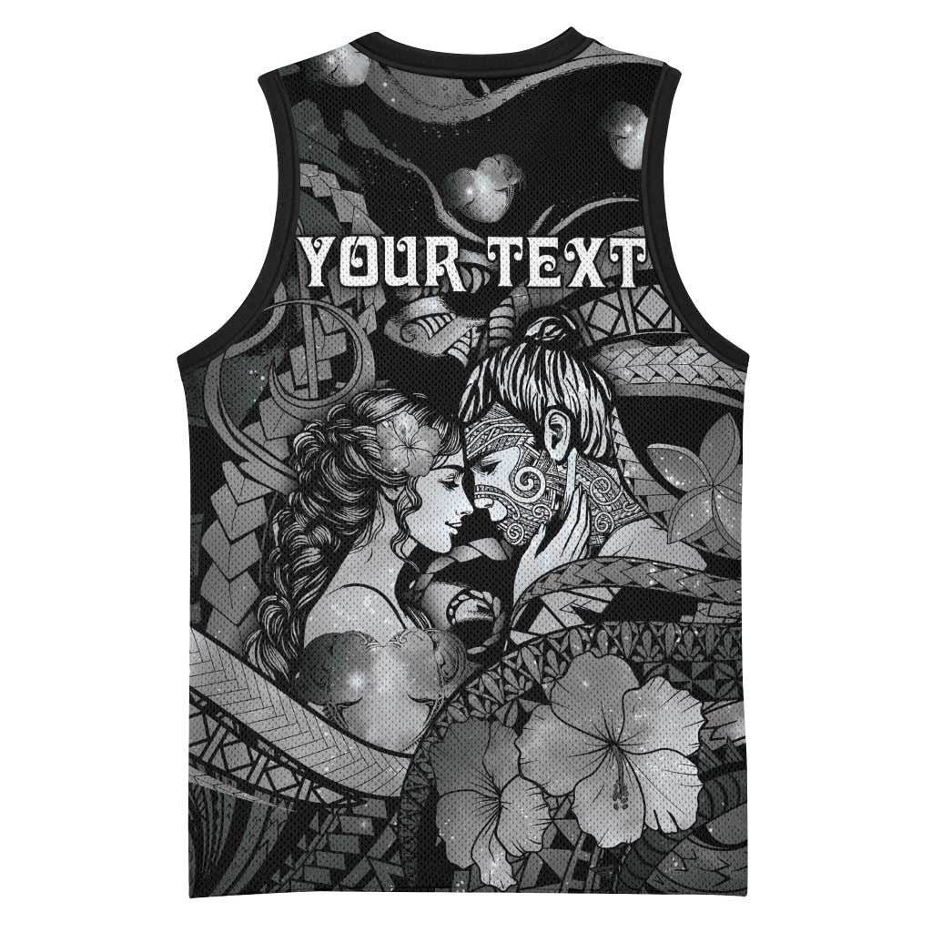 Personalised Maori Romantic Valentine Basketball Jersey The Hongi Kiss Black Galaxy DT05 - Polynesian Pride