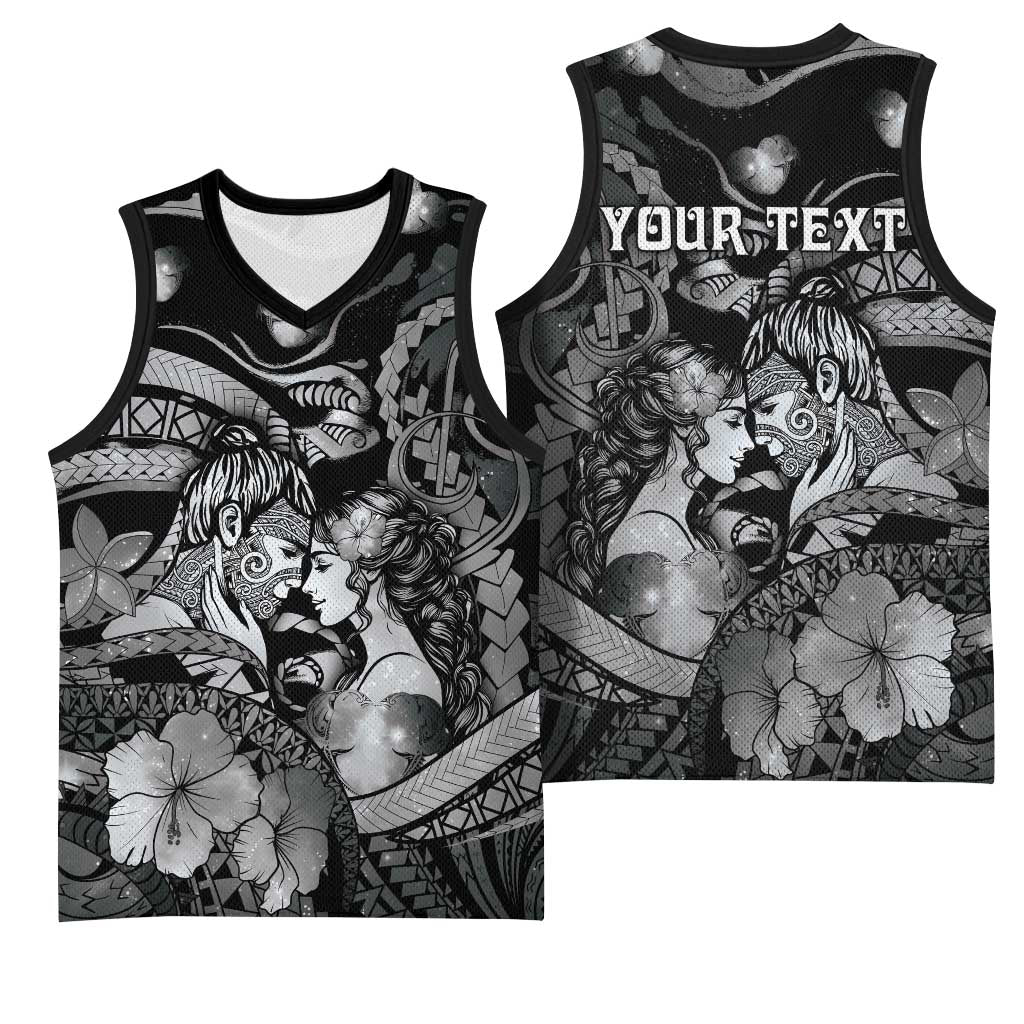 Personalised Maori Romantic Valentine Basketball Jersey The Hongi Kiss Black Galaxy DT05 - Polynesian Pride