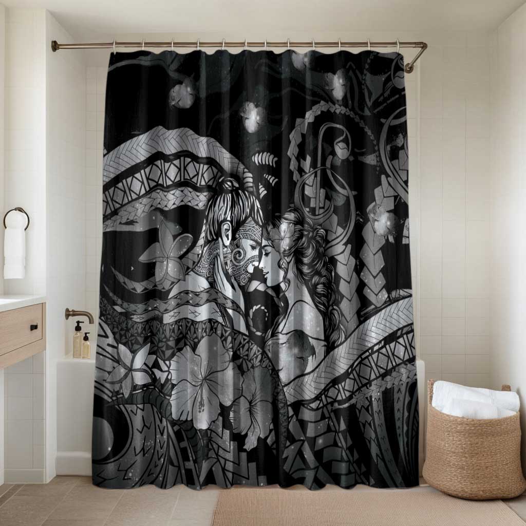 Maori Romantic Valentine Bathroom Set The Hongi Kiss Black Galaxy DT05 Shower Curtain Only Black - Polynesian Pride