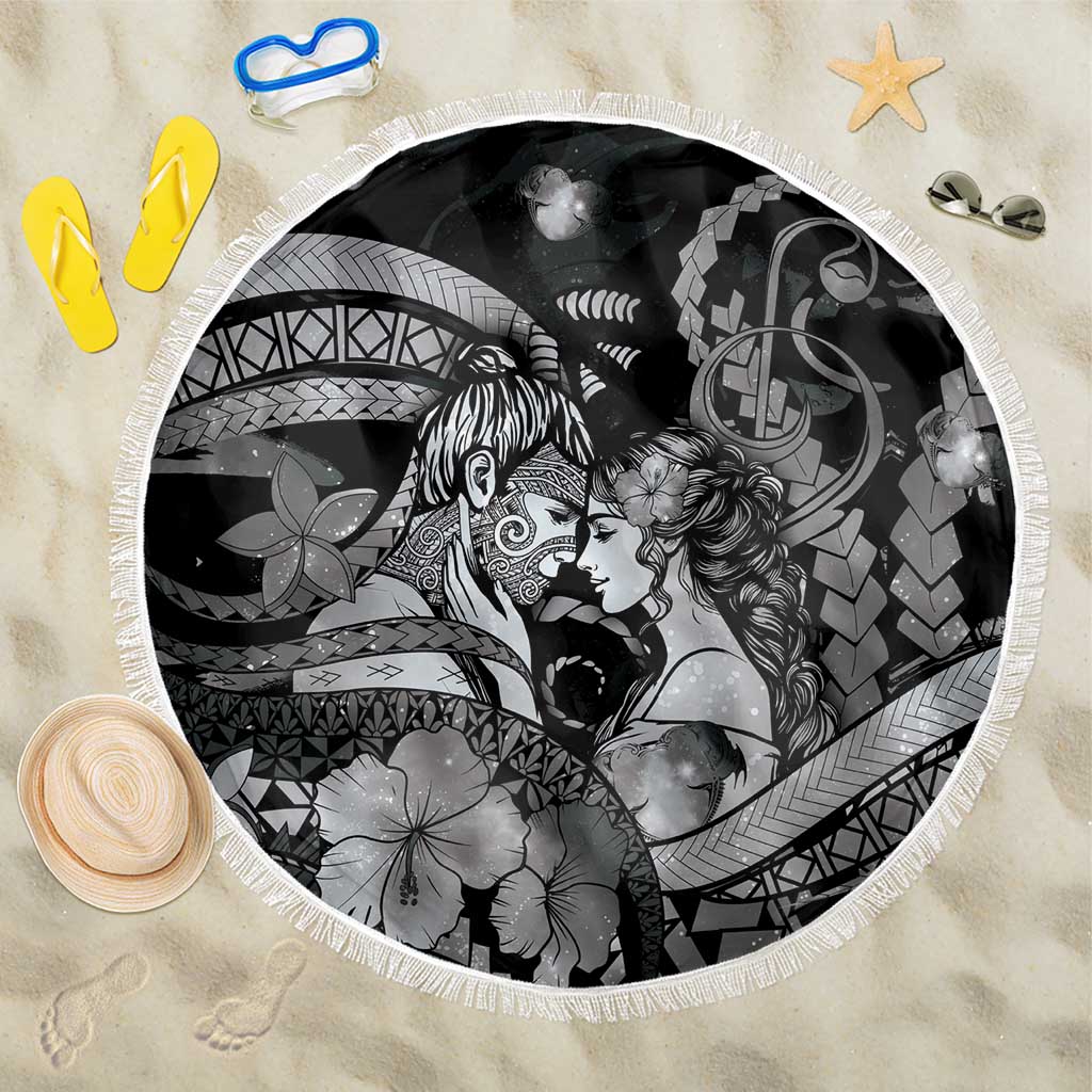 Maori Romantic Valentine Beach Blanket The Hongi Kiss Black Galaxy DT05 One Size 150cm Black - Polynesian Pride