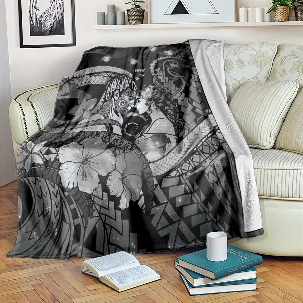Maori Romantic Valentine Blanket The Hongi Kiss Black Galaxy DT05 Black - Polynesian Pride