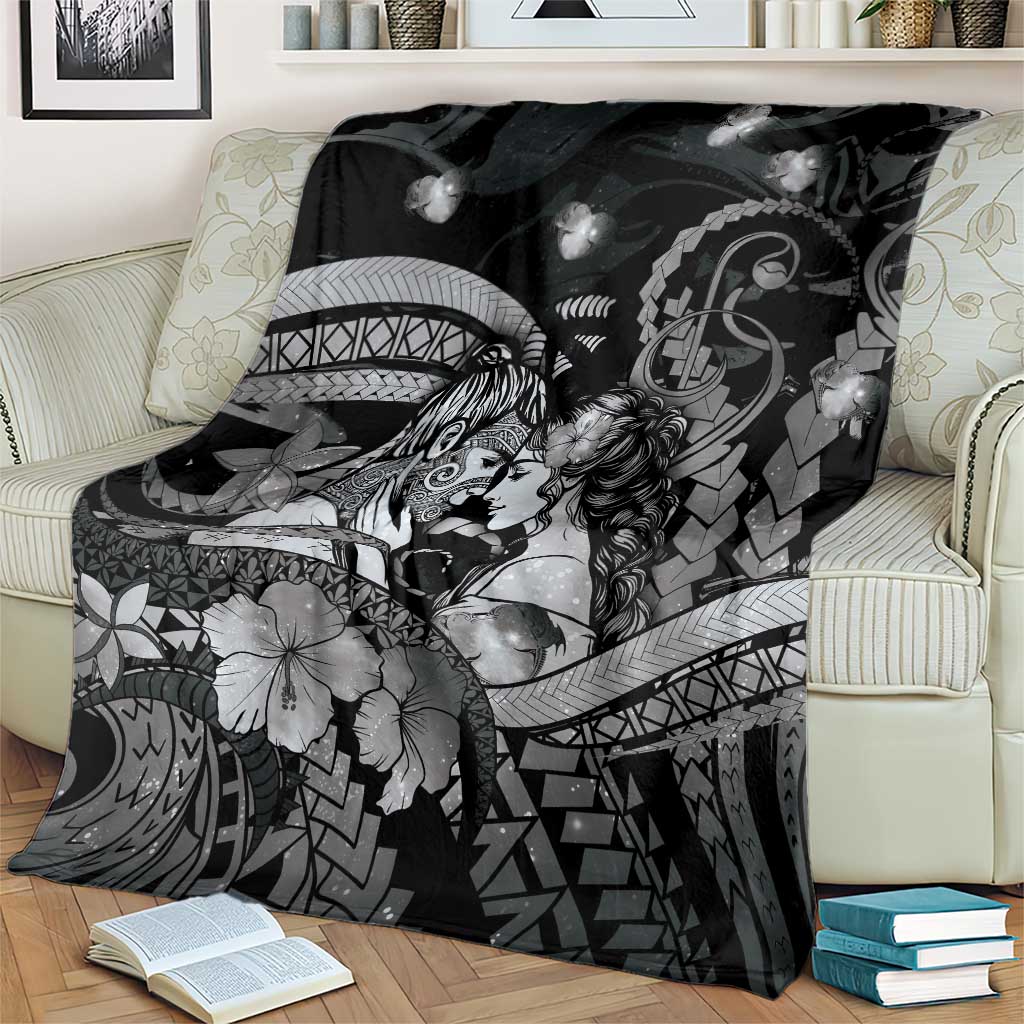 Maori Romantic Valentine Blanket The Hongi Kiss Black Galaxy DT05 - Polynesian Pride