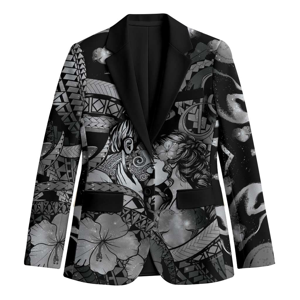 Personalised Maori Romantic Valentine Blazer The Hongi Kiss Black Galaxy DT05 Unisex Black - Polynesian Pride
