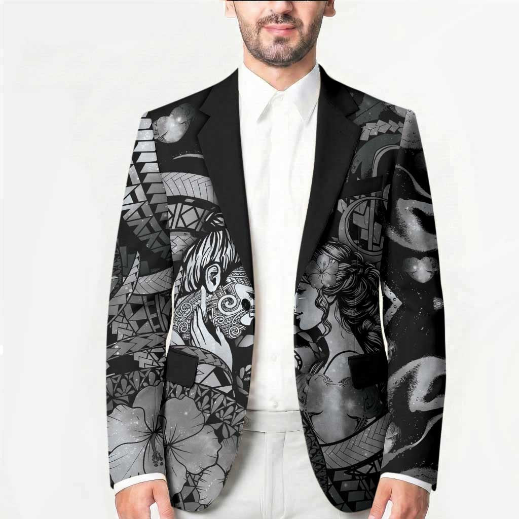 Personalised Maori Romantic Valentine Blazer The Hongi Kiss Black Galaxy DT05 - Polynesian Pride